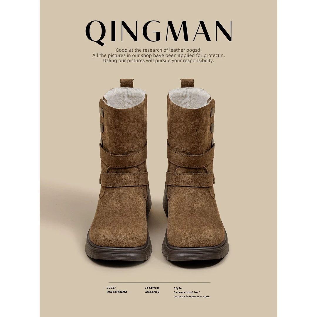 【DR专柜正品】韩系保暖！马丁靴女2025秋冬新款厚底百搭皮带扣覆古