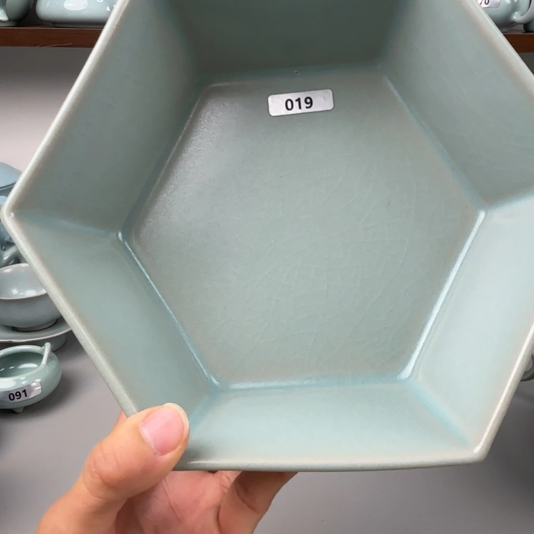 摆件陶汝瓷六方洗圈足烧仿古釉微瑕孤品特价019