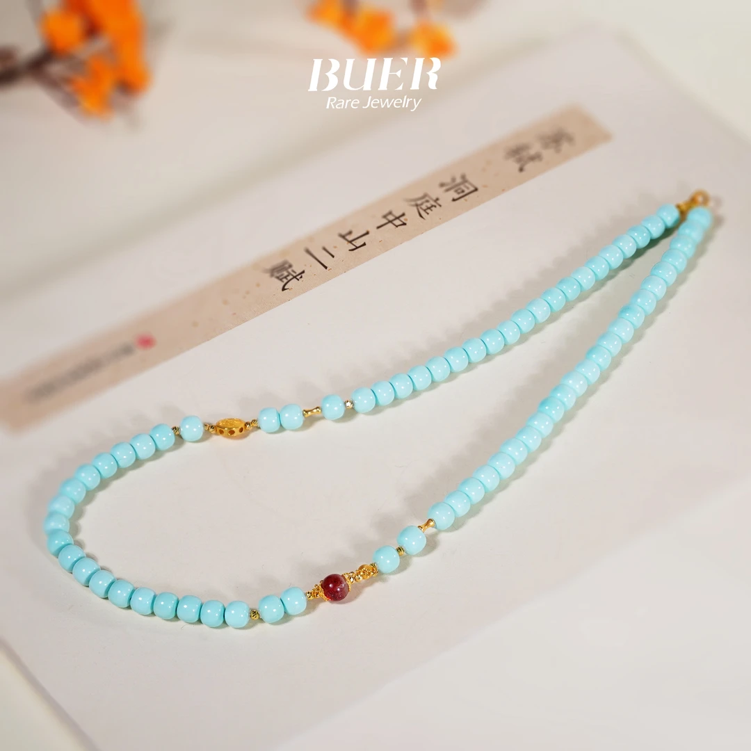 【不二】原矿全净体果冻料丨绿松18K金DIY老型项链7mm±