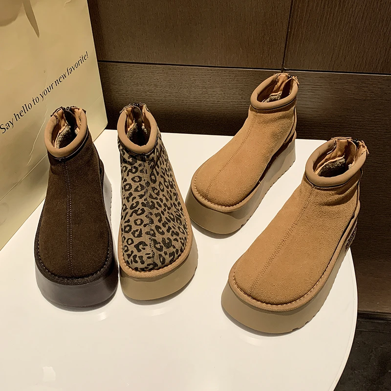 【新疆包邮】厚底雪地靴加绒加厚冬季新款保暖棉鞋女短靴D-178