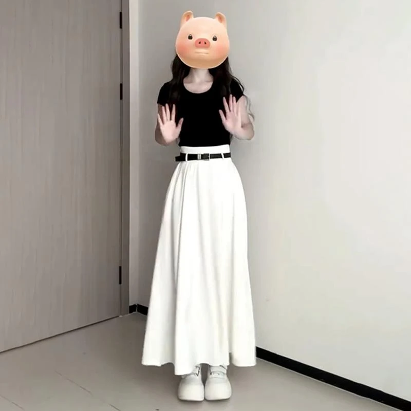 小个子白色半身连衣裙子女夏季2025新款早秋穿搭气质百褶长裙套装