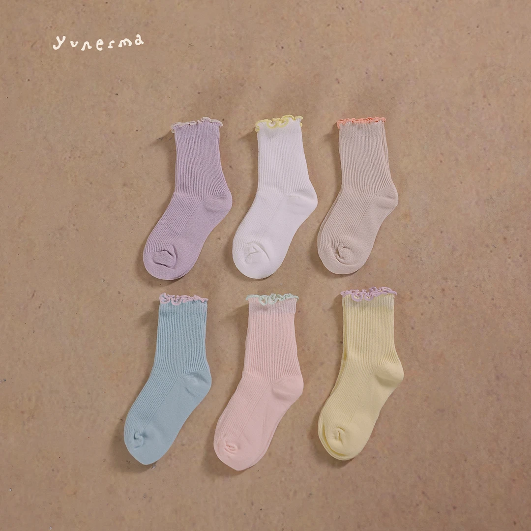 【柔软透气】幼儿园百搭木耳边糖果色短袜