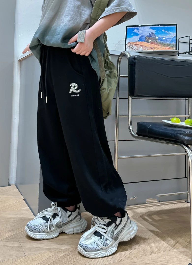 《丁丁优选》6003春款男女中大童洋气百搭宽松休闲束口运动裤