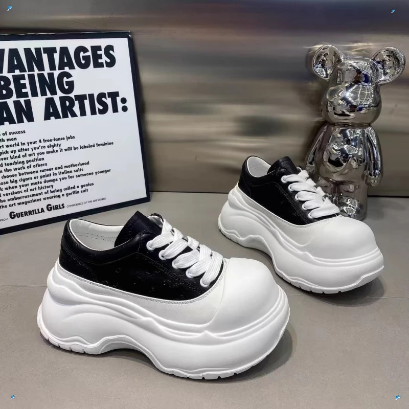 香港真皮内增高厚底松糕小白鞋女2025春秋新夏季女式两穿真皮板鞋