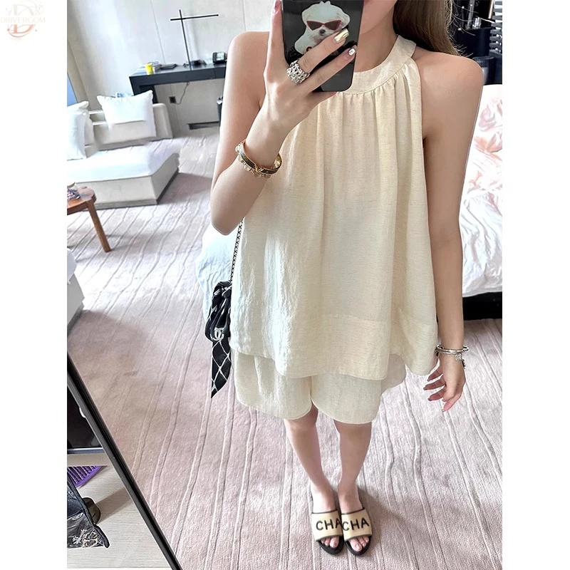 DIIIVERGOM夏季新款小个子韩系高级感套装女慵懒风无袖上衣短裤