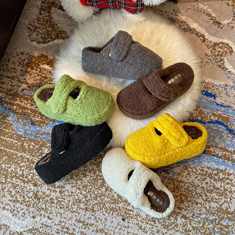 厚底增高5-7cm毛毛拖鞋女2025秋冬新款外穿松糕加绒保暖包头棉拖