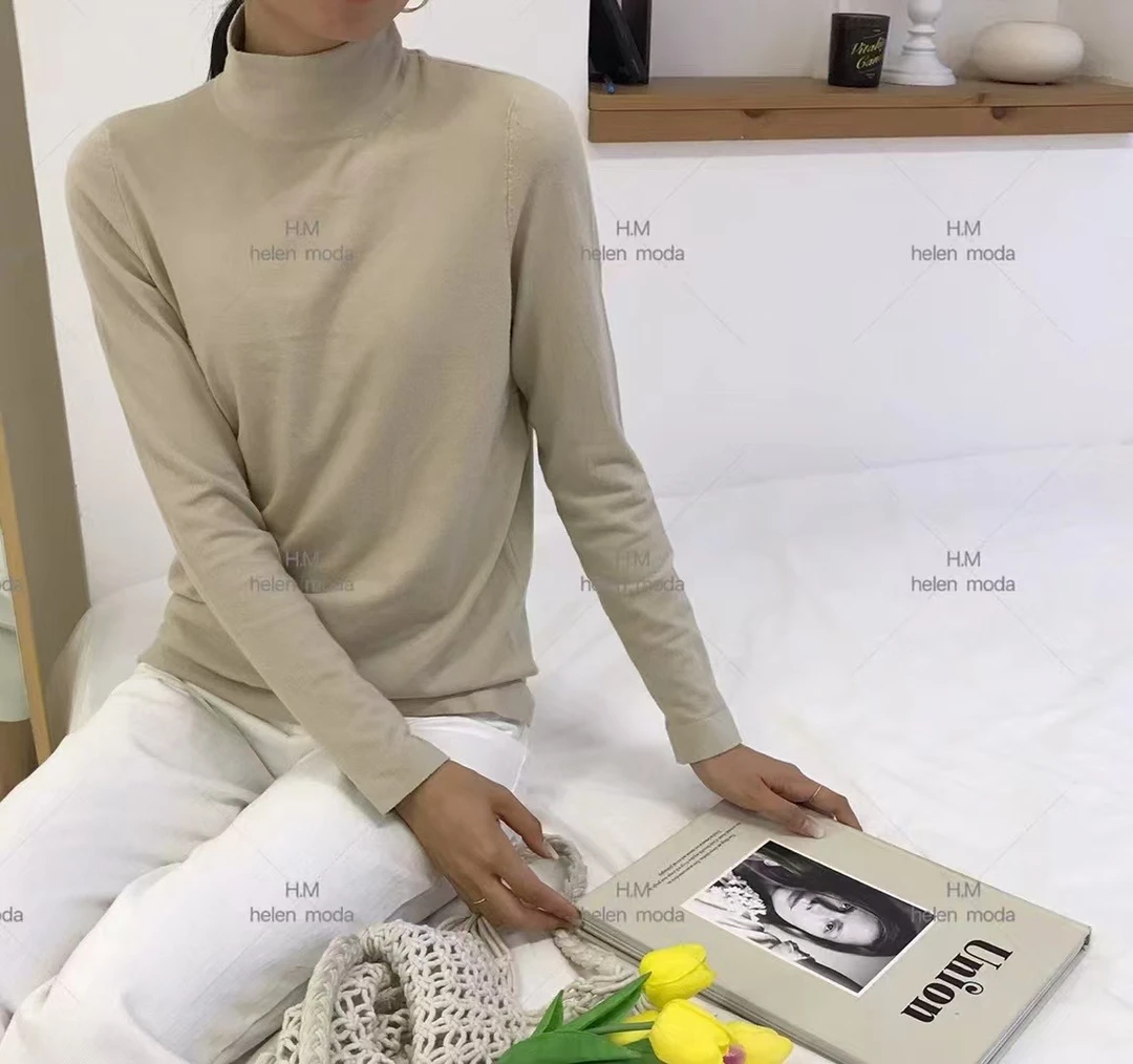 纯色时尚百搭半高领抗起球长袖T恤秋冬圆领芭蕾风痞帅修身