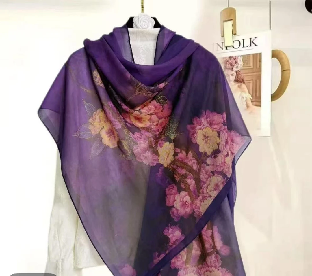薯莨纱180/70紫色海棠轻薄防晒纱巾