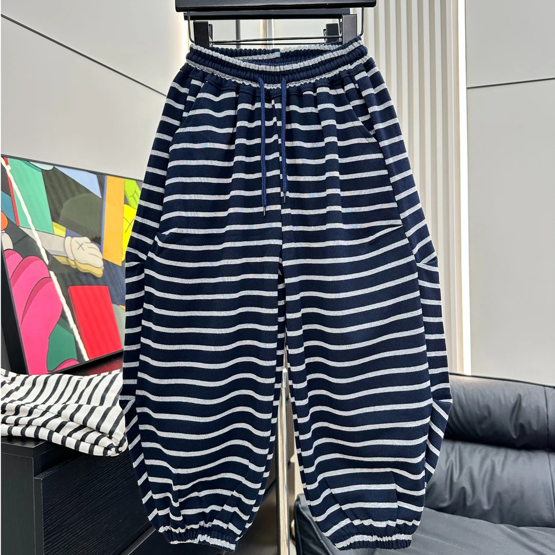 女童春秋装裤子2025新款中大儿童条纹灯笼裤男童秋季运动长裤子