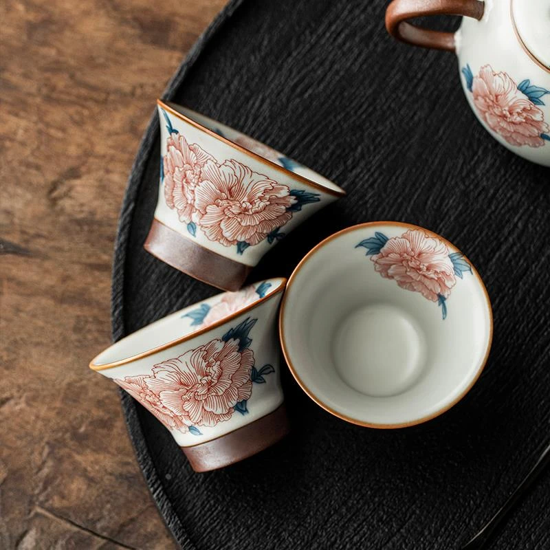 汝窑陶瓷茶杯主人杯小个锥形杯芙蓉花沐言杯中式覆古中国风
