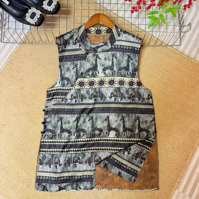 新中式无袖立领斜襟短袖上衣夏季复古时尚女装民族风