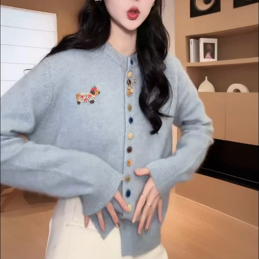 彩色纽扣长袖针织开衫毛衣女秋冬款LK2501209