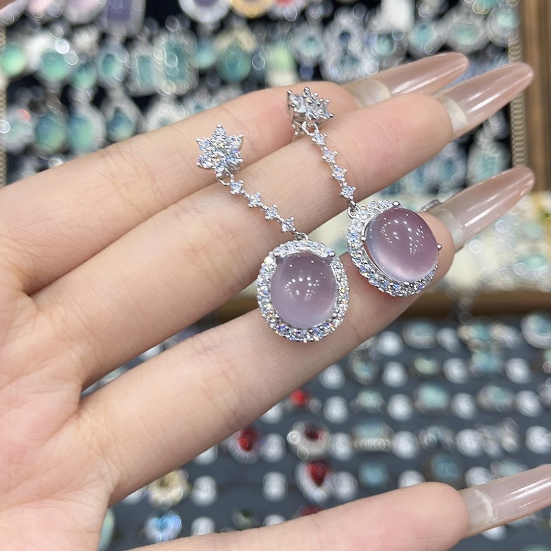 一****银S925镶嵌萤石耳坠