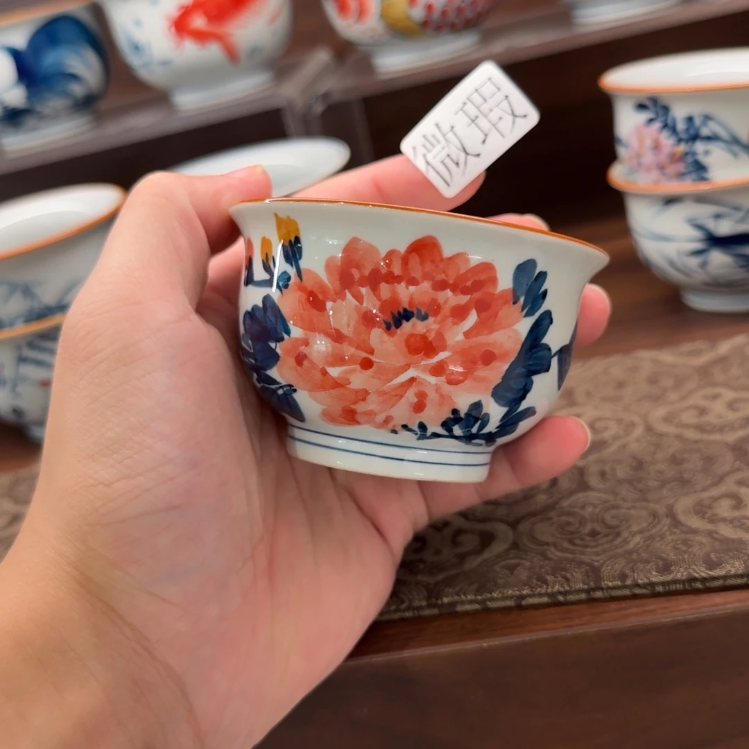 釉下手手绘茶具微瑕