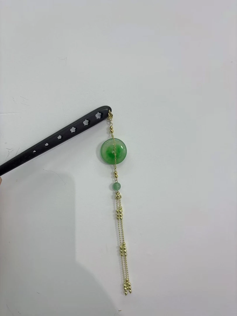 K243单钗原创设计绿色流苏百搭简约时尚款18公分发簪