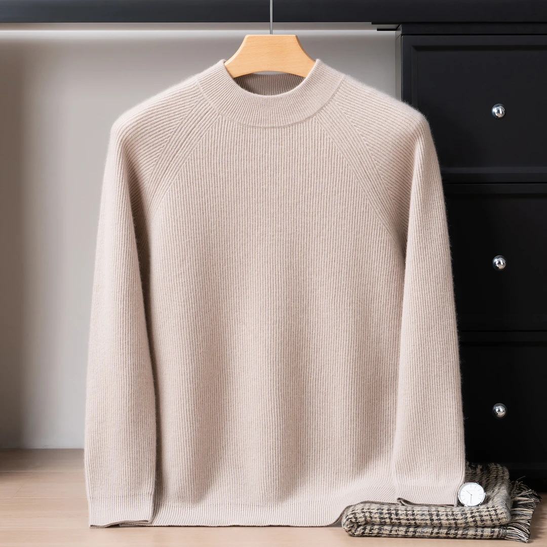 【不议价】秋冬新款男士100%山羊绒衫半高领加厚插肩长袖针织衫套衫