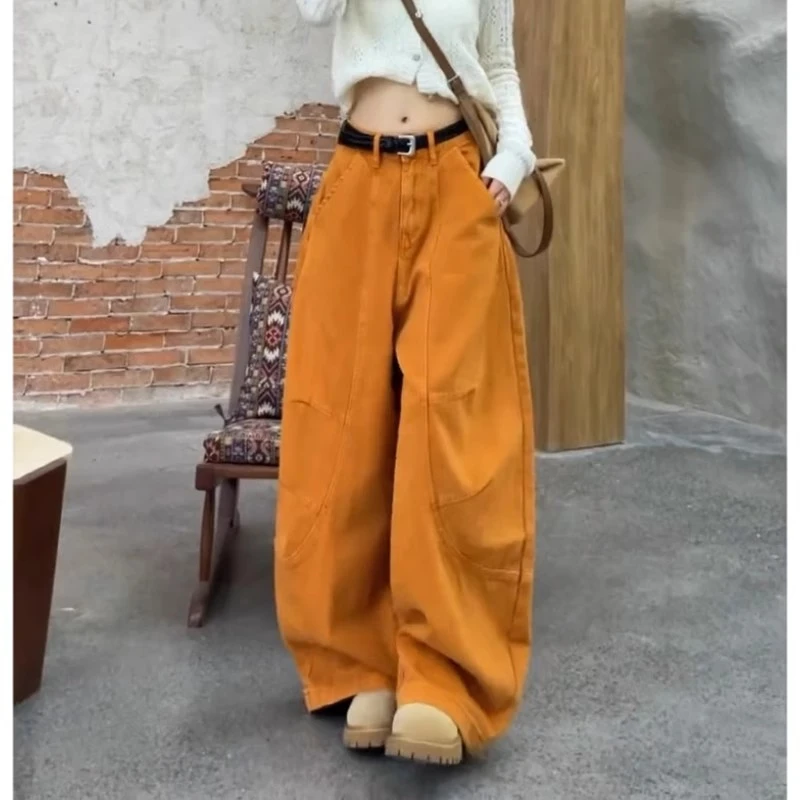 2025秋季新款美式高街牛仔裤子大码女装高腰宽松显瘦百搭阔腿裤女