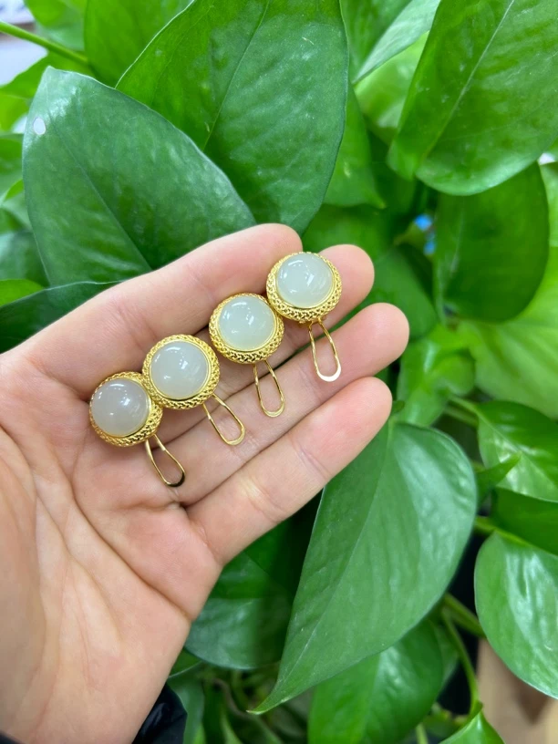 和田玉1.2蛋面 925银镶嵌 青白色 颜色多样性发货拍一发一