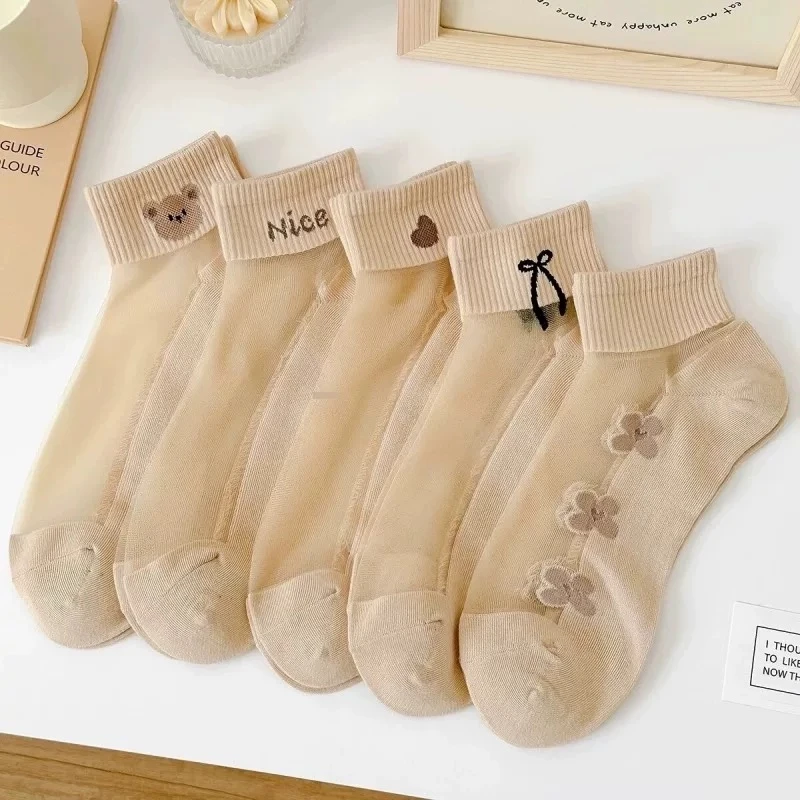夏季袜子女薄款水晶丝肤色薄棉卡丝船袜水晶丝可爱日系短袜