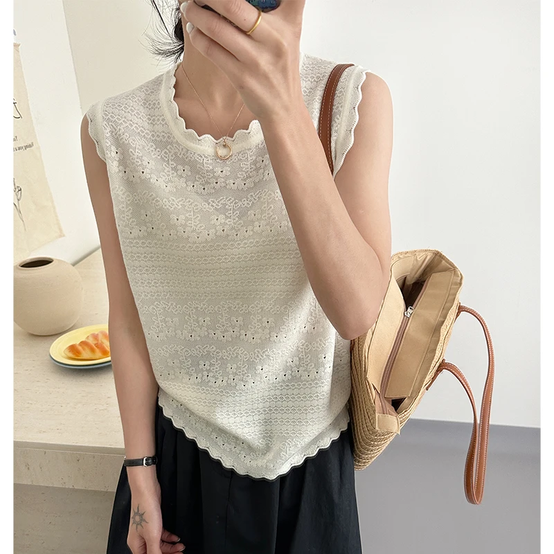 【花边蕾丝背心】夏季薄款无袖镂空针织背心女上衣