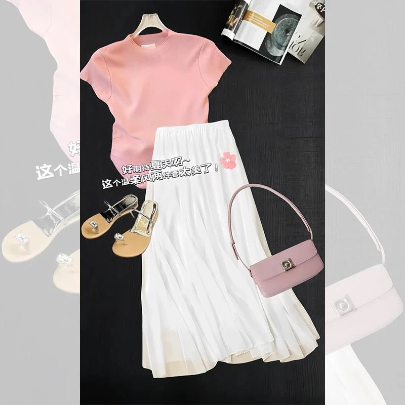 夏装搭配一整套多巴胺冷淡风盐系出游穿搭半身裙两件套装裙女