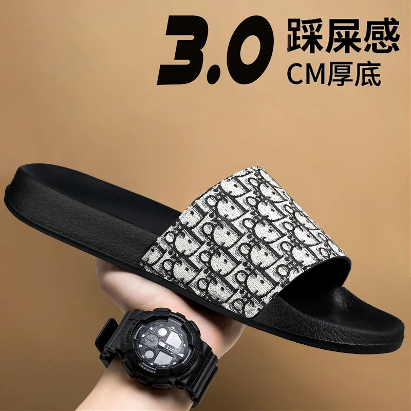 青春潮流欧美印花夏季防滑一字拖男士户外盐系少年感外穿厚底拖鞋