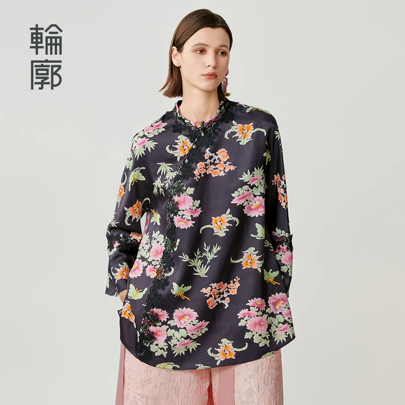 轮廓南山南L243Y026国风诗意新中式碎花小衫复古宽松印花时尚衬衫