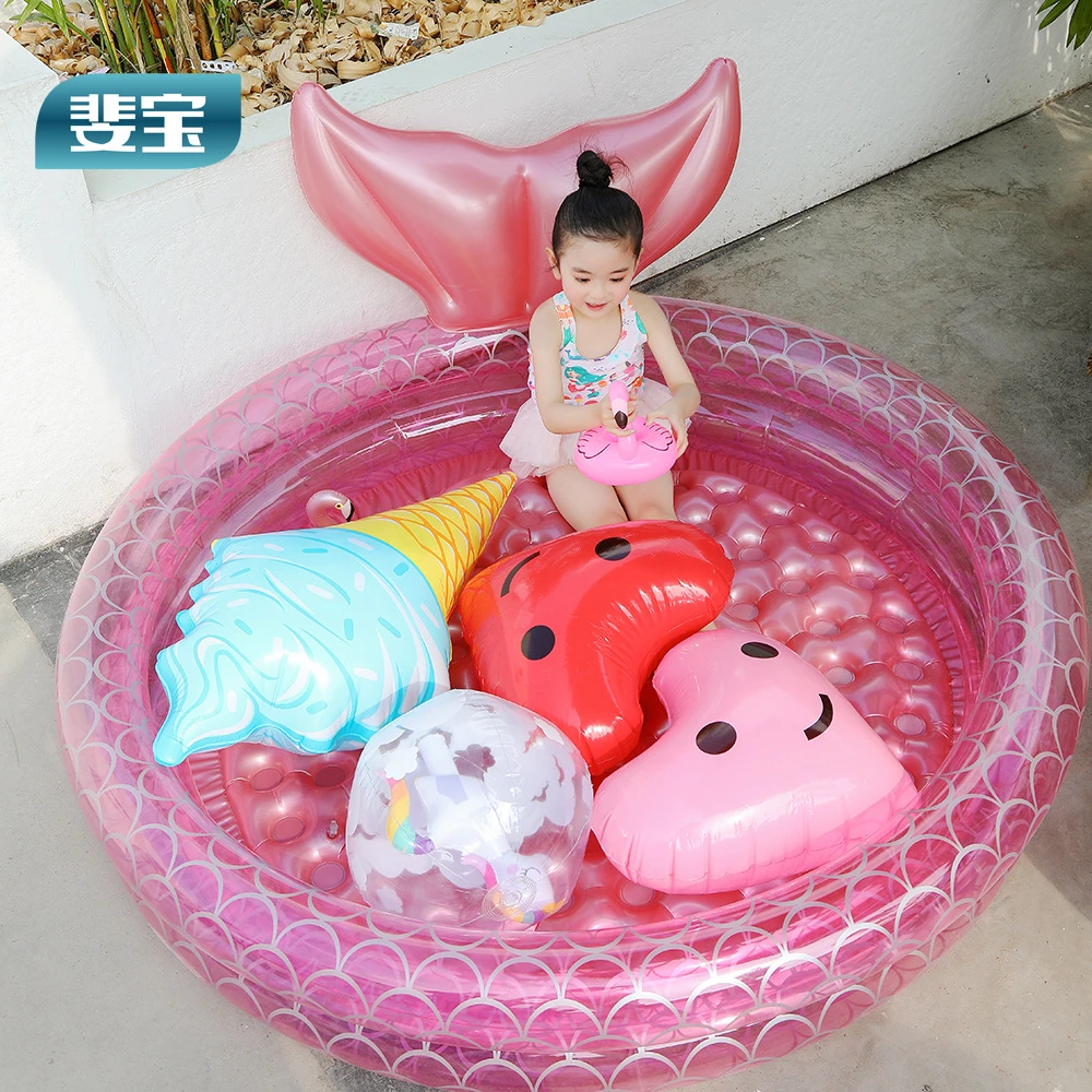 家用婴幼儿充气水池美人鱼海洋球池宝宝洗澡桶加厚浴盆