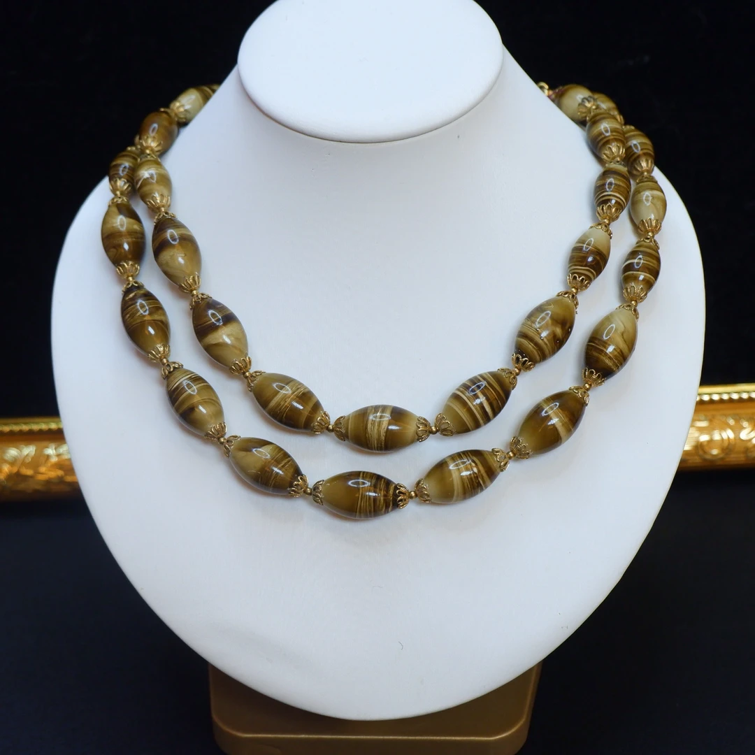 合金项链 皇冠Trifari翠法丽中古vintage琉璃双层项链（长36延5.5）