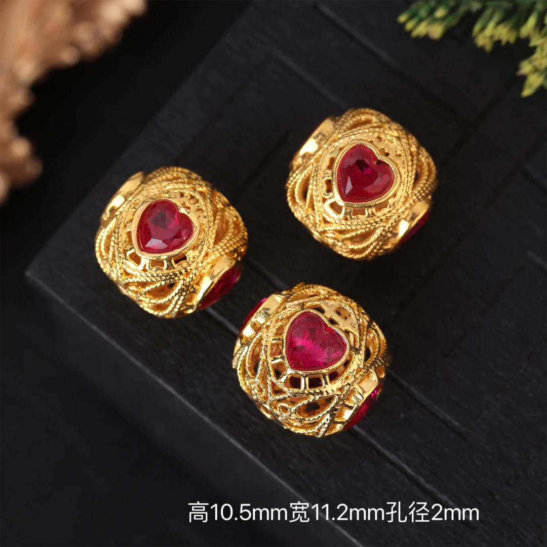 【来福工厂】18k金豪镶版爱心隔珠C位珠文玩珠串配饰配件顶珠气质