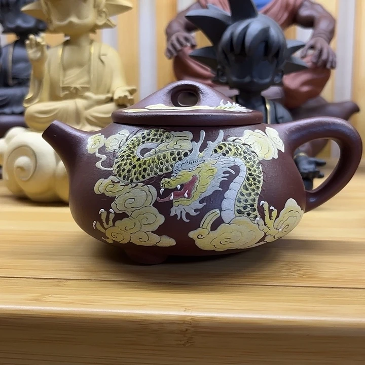 心***静紫砂茶宠紫砂泥绘龙石瓢