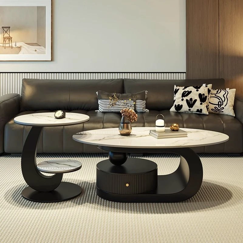 有『运费险』新款意式椭圆形岩板茶几现代简约客厅家用轻奢高级小