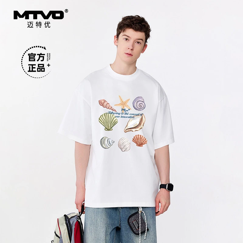 MTVO迈特优夏季男士纯棉美式圆领短袖休闲宽松潮流高街半袖046