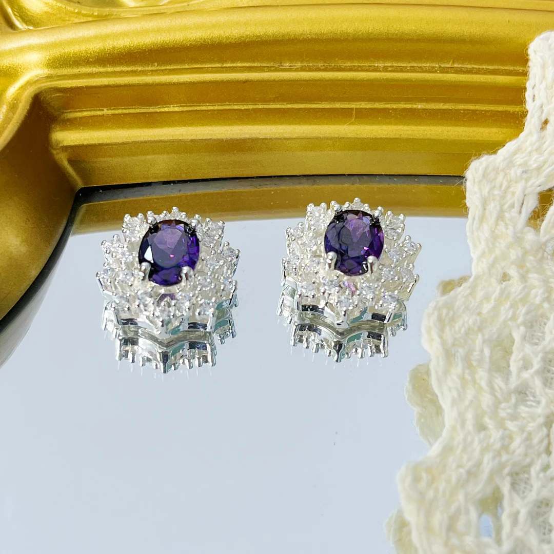 左夕M8458【1个银底魅影紫北极星通孔】高保色铜镀银DIY配件