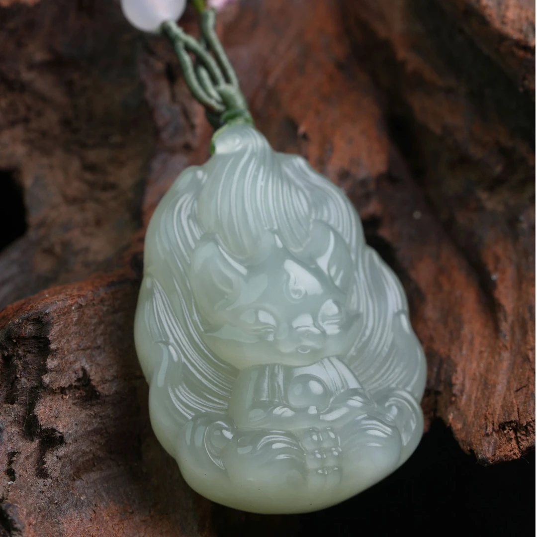 【天然玉石】和田玉九尾狐爆款热卖吊坠珠宝玉石招财纳福护身挂件