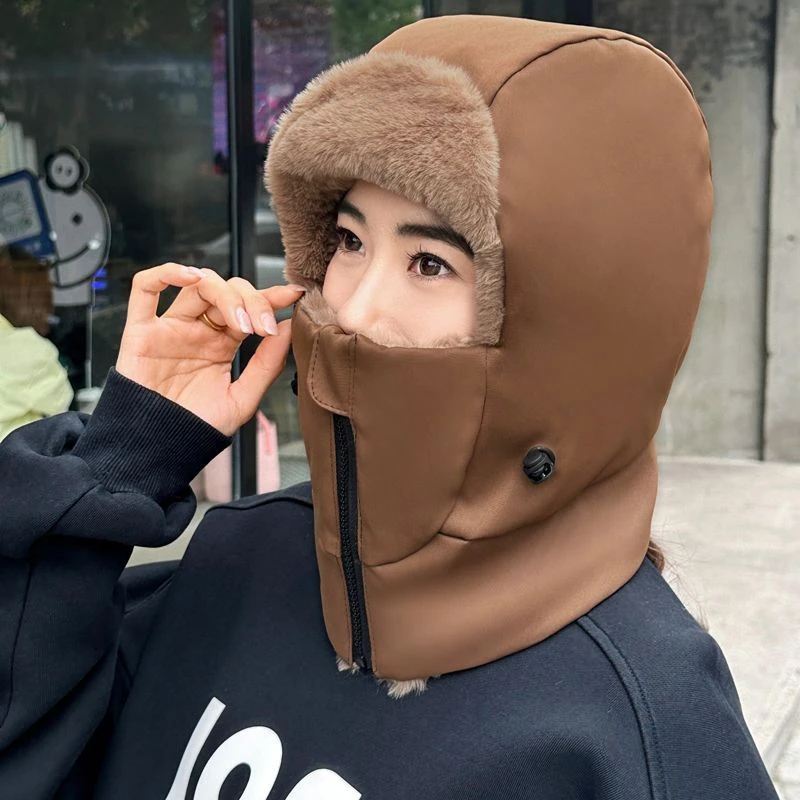 冬季骑车保暖帽女加厚护耳东北防寒防风雷锋帽男户外加绒围脖一体