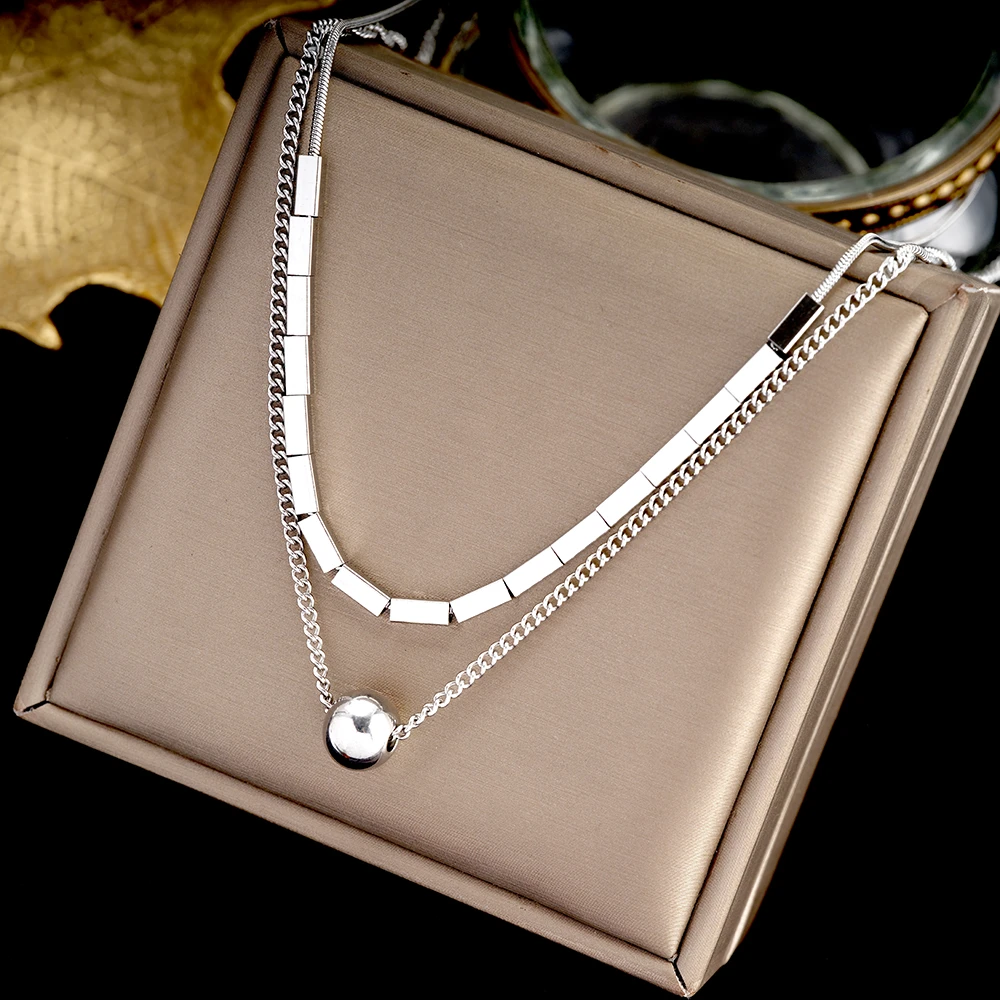 双层方块叠戴项链女小众ins锁骨链