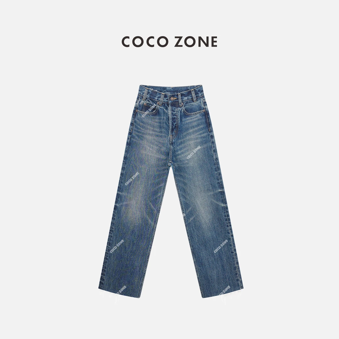 刘一一&COCO ZONE美式复古爪纹牛仔修身百搭显瘦直筒裤24C10052