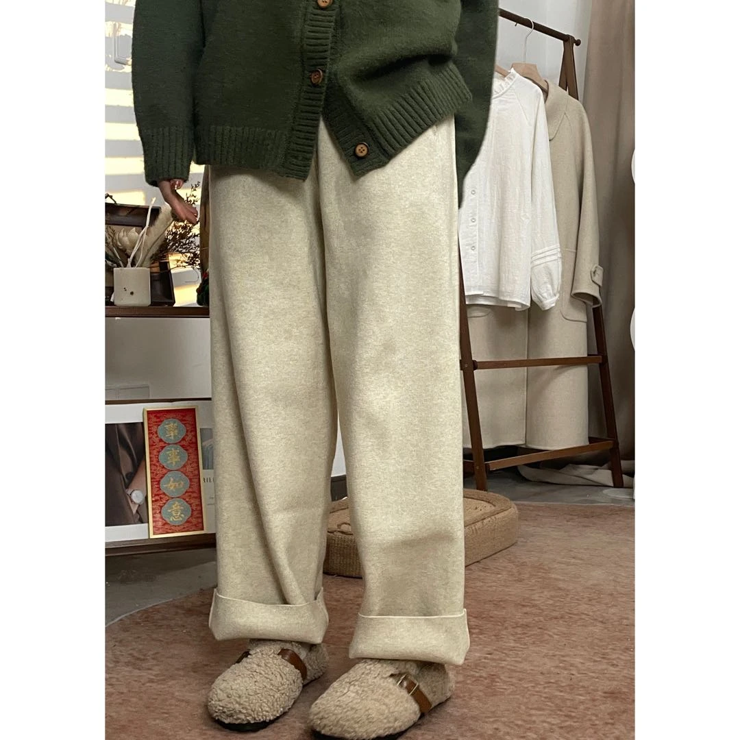 圆圆 【奶糖裤】百搭休闲加绒宽松秋冬日系外穿针织裤  YY 7096