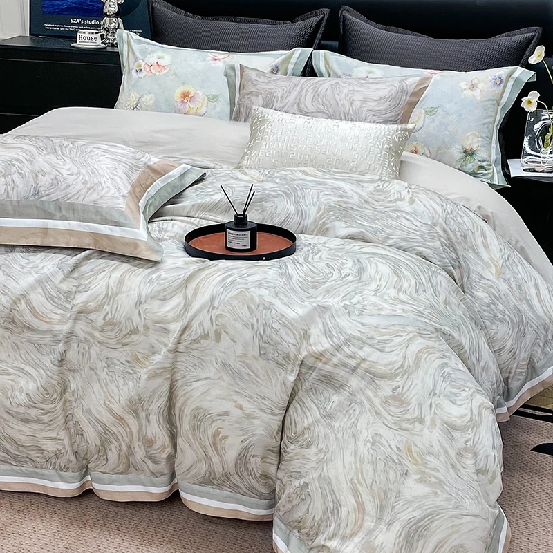 全棉数码印花三拼角四件套 清秋