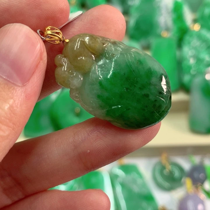翡翠18K金镶嵌吊坠(不含链)