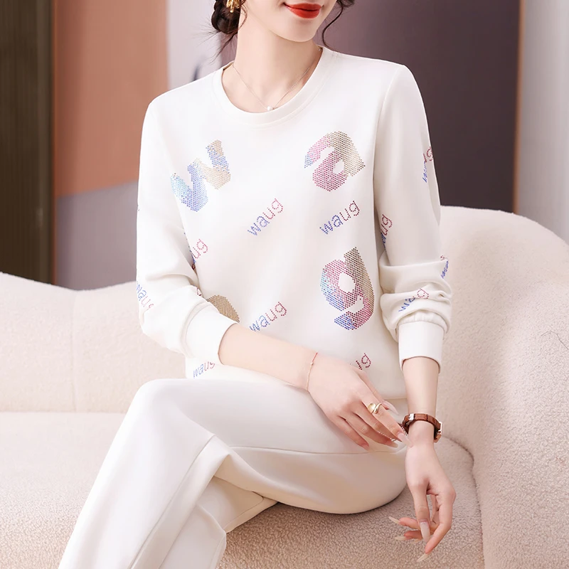 2025秋季新款女士卫衣洋气春秋季百搭休闲运动套装女士圆领套装女