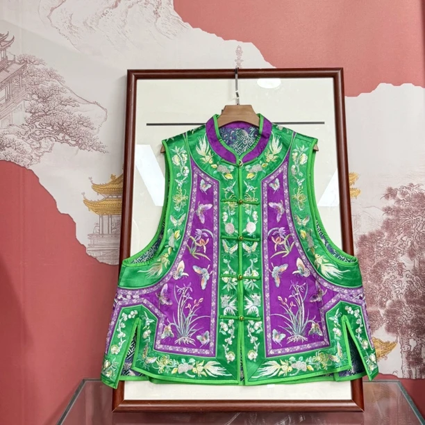 卿风出品6370双面穿重工刺绣兰花蝴蝶对开清汉女国风坎肩马夹马甲