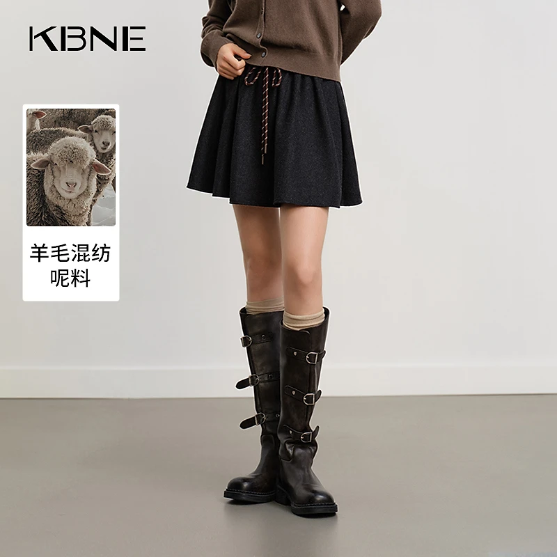 KBNE半身裙女款爆款2025新款秋季复古羊毛混纺毛呢ol半身裙a字裙