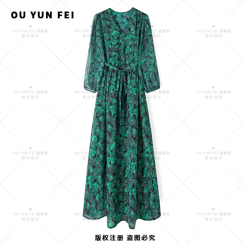 高级感连衣裙女新款气质显瘦穿搭时尚洋气印花长裙F2101