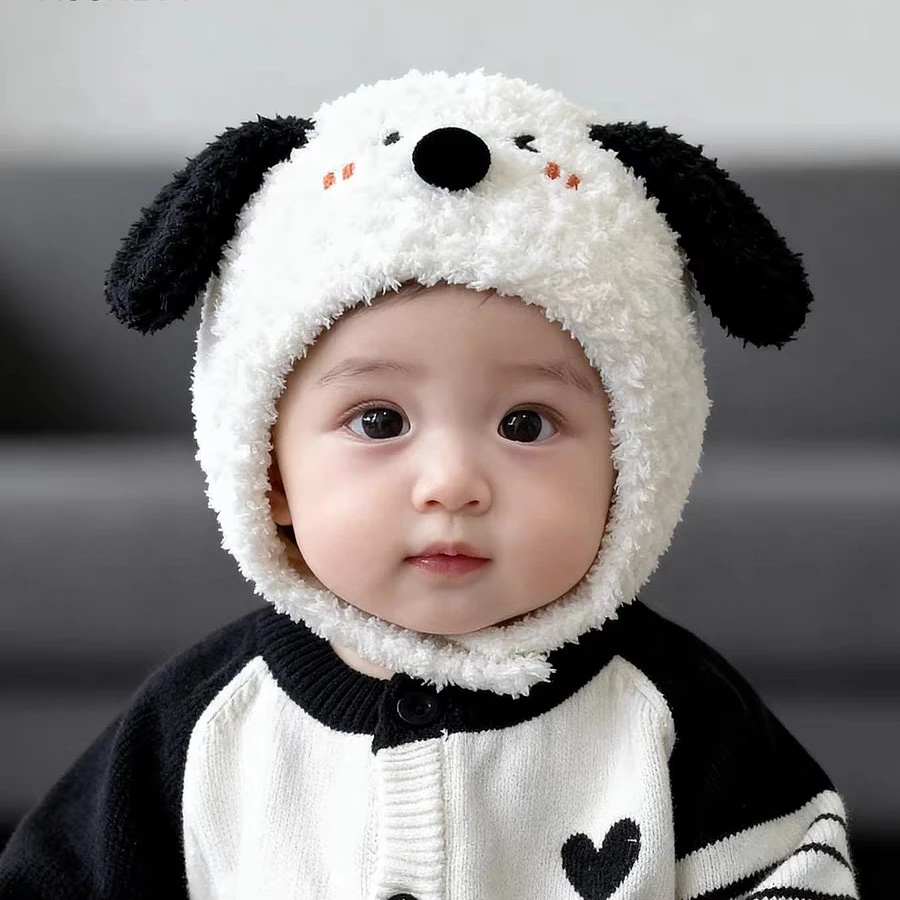 婴儿帽子秋冬季小动物毛绒男女宝宝护耳帽幼儿保暖防风儿童套头帽