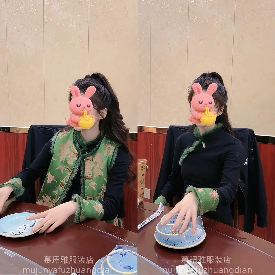 中式唐装汉服毛毛领棉衣女士高端中国风马甲夹棉背心盘扣外套上衣