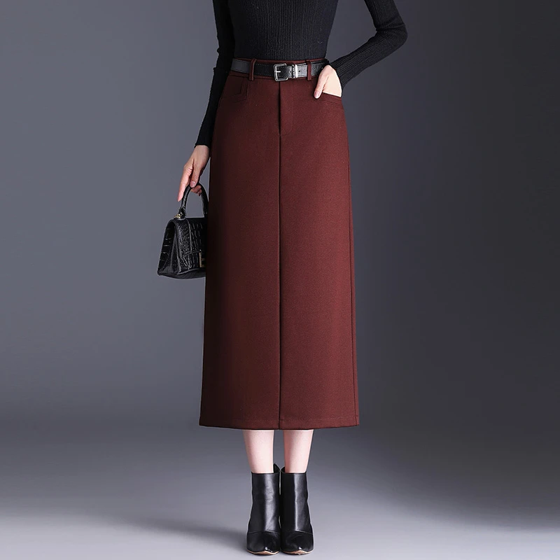 显瘦直筒西装裙中长裙女秋季2025新款高腰包臀半身裙开叉通勤裙子