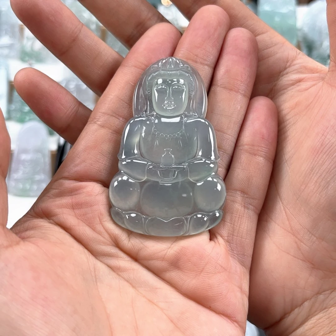 翡翠未镶嵌颈饰正装观音缅甸天然翡翠A货正冰天空蓝