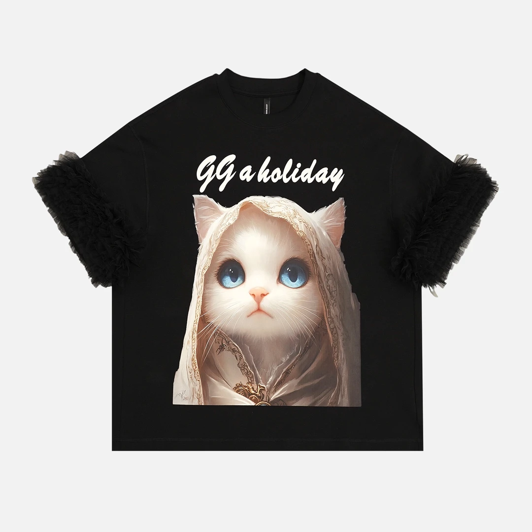 GGAHOLIDAY美式休闲夏季宽松简约拼接蕾丝时尚百搭显瘦T恤-152531